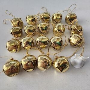 Vintage Christmas lot old gold bell ornaments + 1 white